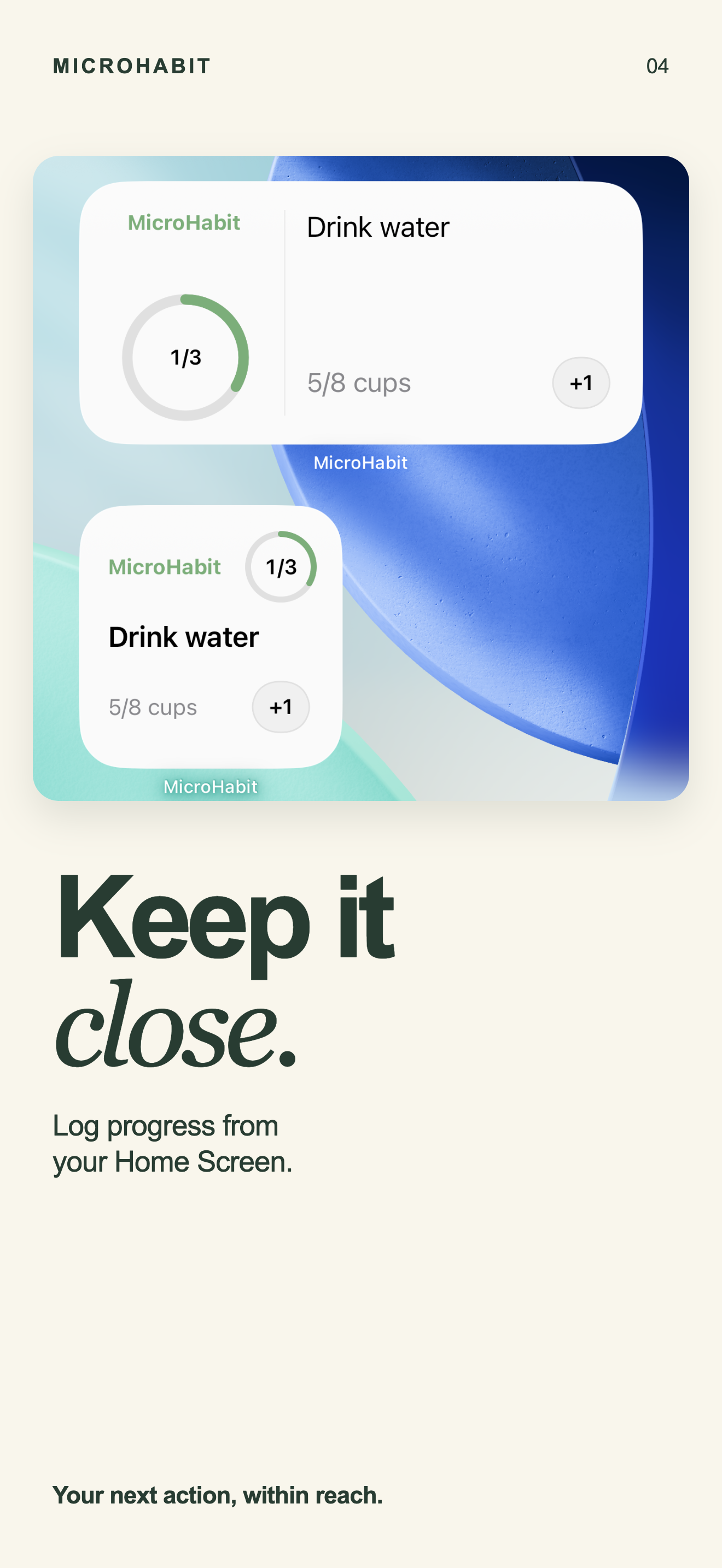 MicroHabit Home Screen widgets for logging habit progress