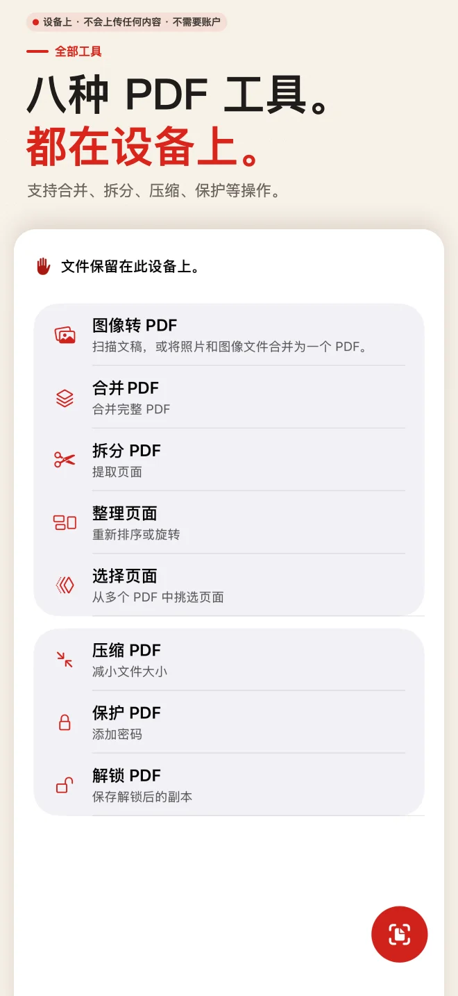 PDF Tools 中文版在 iPhone 上的全部工具首页界面截图