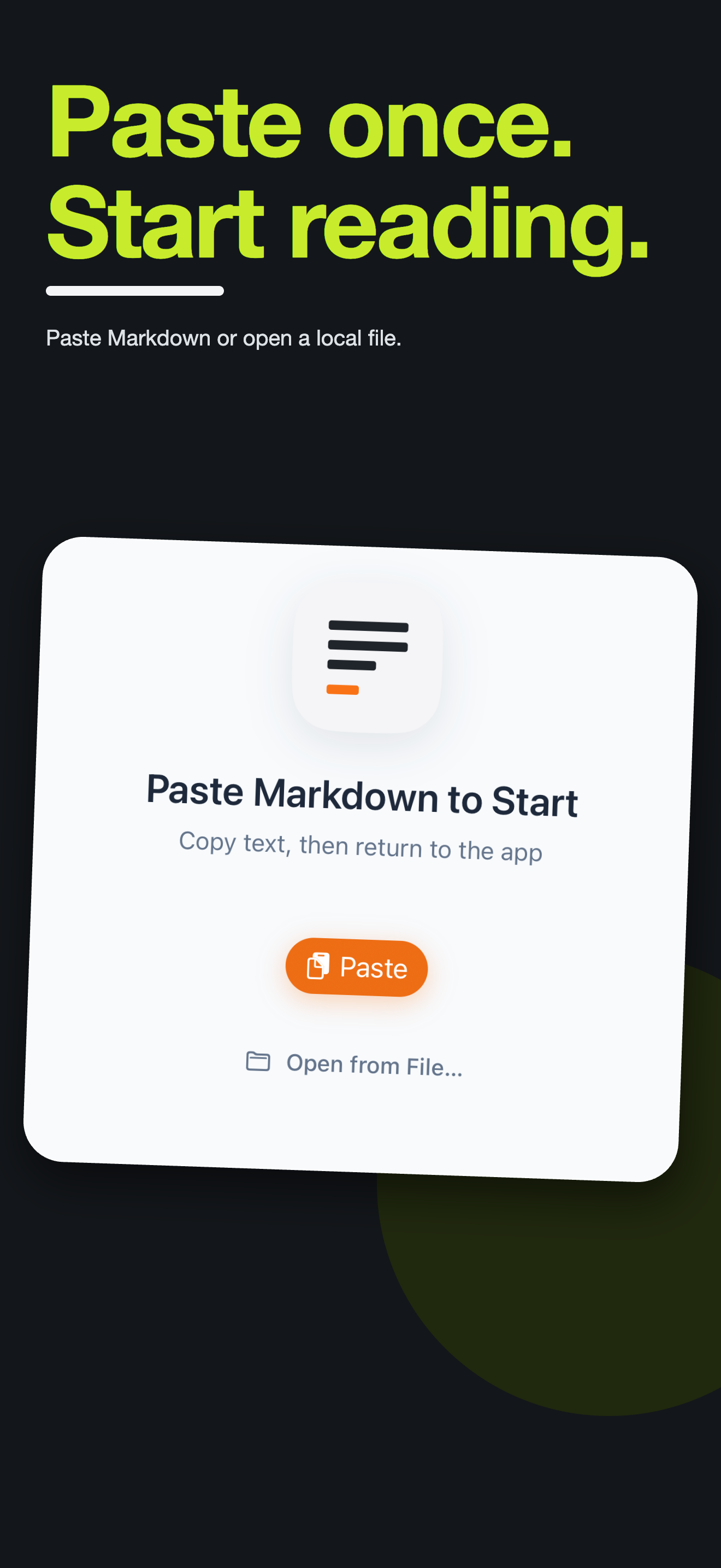 Loft Home screen showing Paste and Open from File actions